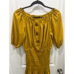 ZARA Rustic Mustard Yellow Smocked Linen Blend Off The Shoulder Mini Dress Sz M Photo 1