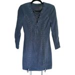 Intermix  Y2K Edgy Biker Suede Leather Mini Dress Small Blue LaceUp Glam Cocktail Photo 2