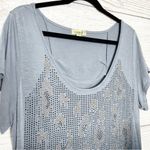 One World Gray Ombré Gold Studded Sparkle Short Sleeve Tunic Top Size XL Photo 2