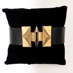 Sam Edelman NEW - Bold Black Leather Magnetic Cuff Bracelet w Gold Geometric Pyramid Studs Photo 0