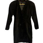 Vintage Betmani Black Suede Leather Long Dolman Sleeve Snap Front Deep C Dress M Size 6 Photo 2