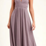 Lulus NWT  Dusty Leading Role Taupe Mauve VNeck Maxi Dress Bridesmaid Formal Sz S Photo 0