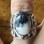 Genuine White Buffalo Turquoise Sterling Silver Ring Size 6 Black Photo 0
