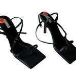 River Island NEW  SQUARE TOE BLACK LEATHER HEEL SANDAL STAPPY SZ -9.5 Photo 0