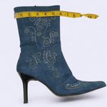 RARE Blue western country boho fabric suede ankle boots floral embroidered pointed toe stiletto heels Size 7 Photo 5