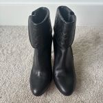 Coach Mackenna Ankle Boot High Heel Black Leather Embossed Logo Pattern Cuff Photo 1