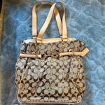 Coach  Signature Khaki Jacquard Belted Carryall Tote Bag Photo 0