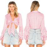 NWT Petersyn Silvia Long Sleeve‎ Cotton Cropped Top w/ Bell Sleeves, Cheshire Pink Photo 1