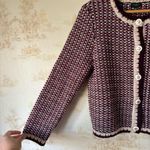 Talbots Tweed Crewneck Cardigan Sweater burgundy purple knit wool blend preppy Photo 5