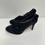 Adrienne Vittadini  Black Suede Ruffle Heels,‎ Women's Size 9 Booties Photo 3
