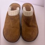 UGG  Gael Chestnut Tan Suede Knit Cuff Sheep Shearling Lined Wedge Clogs 7 Photo 3