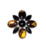 Bijoux New York Designs Orange Black Rhinestone Brooch Signed 2" Vtg Brass Photo 3