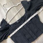 ZARA Eyelet Crop Top smocked womens Black (medium) feminine coquette euro Photo 2