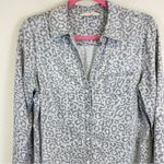 Soft Surroundings Soft‎ Surroundings Chambray Cheetah Print Roll Tab Sleeve Button Up Grey Size M Photo 2