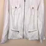 Chico's Chico’s Women’s Linen Blend Embroidered Beige Oatmeal Multi-Pocket Jacket Photo 2