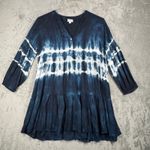 Mud Pie  Dress Tie Dye Tiered Tunic Top 3/4 Sleeve Casual Blue‎ White Size Small Photo 1