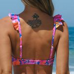 Cupshe  Pink Floral Ruffle Trim Bikini Swim Top Size XL Photo 1