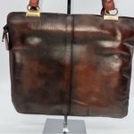 Vintage Don Quixote Brown Leather Satchel Purse w/Gold Trim Top Zipper Closure Photo 3