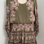 Free People  Women's Green Pink
Boho Floral Long Sleeve Mini Dress
Size Medium Photo 0
