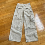 ZARA  high waisted beige baggy cargo pants jeans cotton wide legs Sz M Photo 8