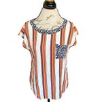Porridge Women’s Blouse Sz Small Short Sleeve Striped Preppy Fall Autumn Retro Photo 1