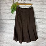 Y2K Fall Chocolate Brown Linen Paneled Flare Midi Skirt Tan Size 4 Photo 3
