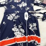 Vince Camuto Navy orange pink Floral Print Faux-Wrap Dress Size 4 Photo 4