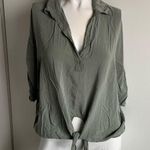 Brandy Melville  small tie-hem sage green/gray V-neck blouse Photo 0