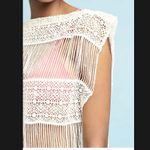 POL Callahan Anthropology Knit Top M/L Cream Ivory Crochet Fringe Boho Boxy Photo 8