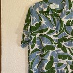 Trovata Birds of Paradise 100% Linen Blue Green Tropical Short Sleeve Small Top Green Photo 8