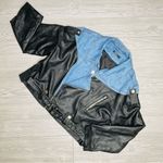 For her nyc hybrid moto jacket pleather & denim jean mixed xl motorcycle jacket Black Photo 0