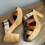 Beast Fashion Colorblock Platform clogs Leather Wood Heel Retro Size 10 Photo 4