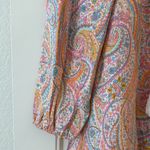 SheIn Peacock Pattern Print Tie Neck Lantern Sleeve Blouse Peplum Top Photo 3