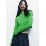 ZARA  Ribbed Knit Cropped Sweater Long Sleeve Bright‎ Green Size L Photo 2
