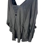 Free People Women's S Plunge Neck Linen Blend Draped Blouse Top Black Lagenlook Photo 1