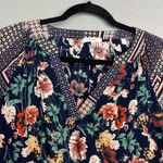 JODIFL  Floral Mixed‎ Boho Print Balloon Sleeve Top Flowy Relaxed V-Neck Medium Photo 5
