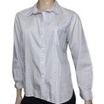 Caroline Charles Women’s Size 12 Blue White Pinstripe Eyelet Button Down Shirt Photo 1