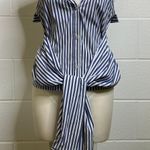 L'Academie L’academie Revolve Blue White Stripe Button Down Tank Tie Front Size Small Photo 0
