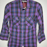 Superdry  Shirt Womens Medium Purple Blue Plaid Button Down Long Sleeve Casual Photo 0