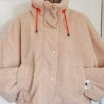 BP Faux Shearling Bomber Jacket Zip Front Wide Collar Beige Burnt Women's Size M Photo 0
