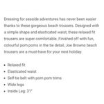 Joe Browns Hit The Beach Wide Leg Elastic Waist Crinkle Pant W/ Pom Poms Size M Black Size M Photo 9