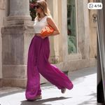 ZARA  satin effect wide leg fuchsia palazzo high waist flowy pants XS Photo 3