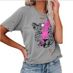Lovey’s Boutique Grey Cheetah Pink Lightning Distressed Graphic Tee NEW Size M Gray Size M Photo 2