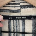 ZARA Ecru Black Stripe Rustic Fringe Tassel Trim Boho Open Front Kimono Size S Photo 10