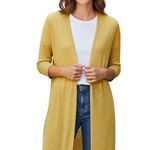 Anne Klein Yellow Stretch Knit Long Cardigan Sweater Semi Sheer Lagenlook Sz 1X Photo 0