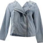 DG2 by Diane Gilman Collarless Stretch Denim Moto Jacket Collarless Size M Blue Size M Photo 0