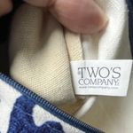 Two’s Company‎ Blue White Cotton Tassel Pouch Bag Embroidered 11.5x8 Photo 2