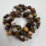 None Handmade Beaded Bracelet Trio Chunky Brown Earth Tones Mixed Metals Wood Photo 1