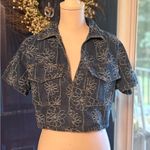 Lulu’s medium wash embroidery denim Crop Top size L NWT White Size L Photo 0