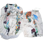 Luxxel  Women's Satin Floral Button Front Shirt Wide Leg Pull On Pant Set Size‎ S Photo 0